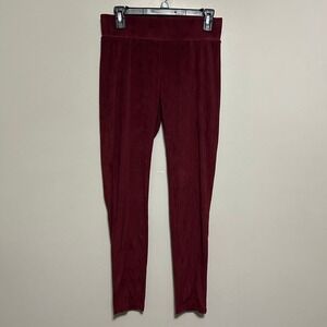 Seven7 Womens Leggings M Burgundy Faux Suede High Rise Seam Front Velvet Stretch